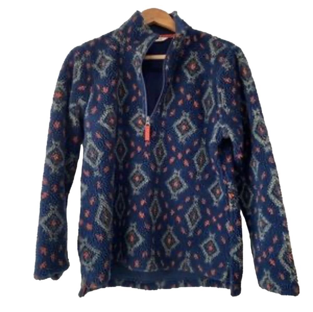Orvis Sherpa Fleece Snow River Quarter Zip Pullover Womens L Aztec Southwestern